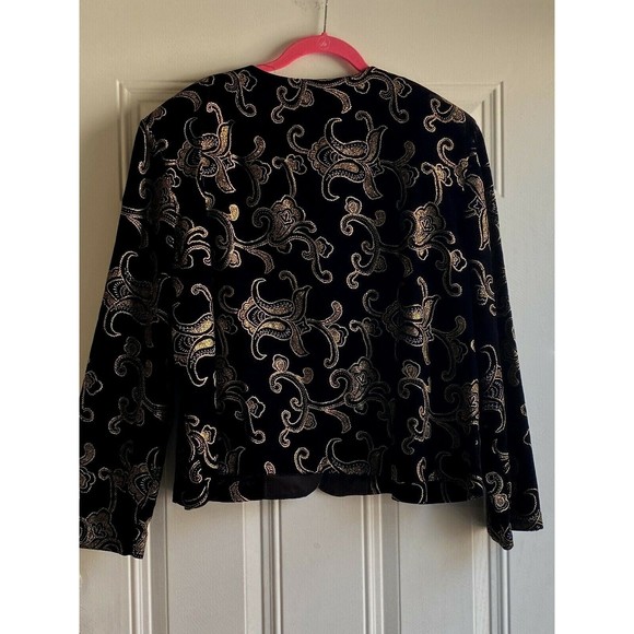 Vtg Maggie McNaughton Blazer/Shirt Black Velour/Velvet w Gold/Silver 24W - Picture 9 of 10